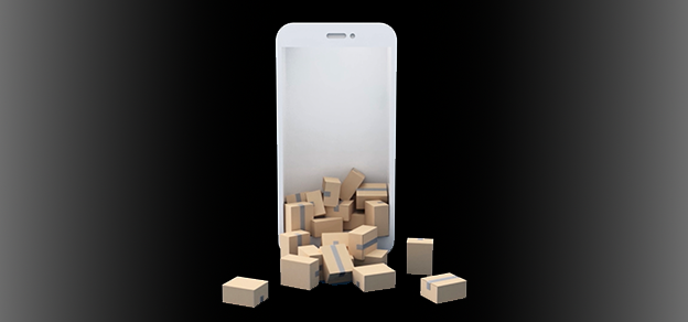 A mobile device releasing boxes symbolizes Dropbox Inc, known for storage, file-sharing, and data management, and its earnings reports. 