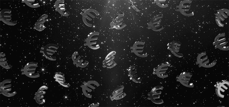 Euro signs gracefully descending through the air, symbolizing currency exchange and economic fluctuations in the global market. 