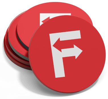 白いIFXロゴがある赤いコースター。