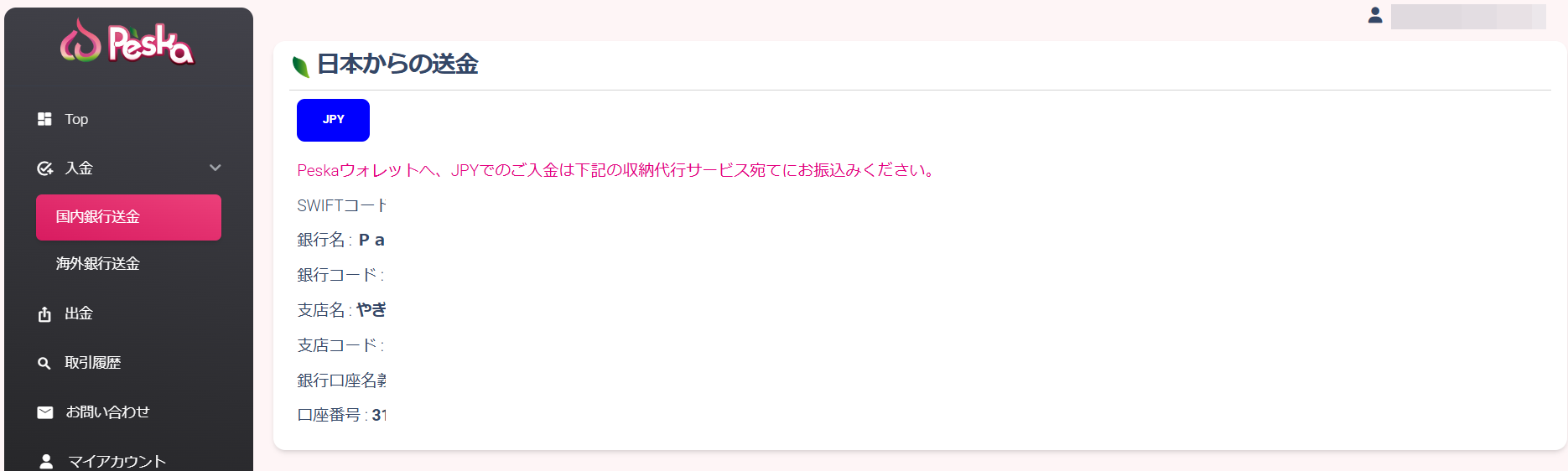 ペスカ入金方法