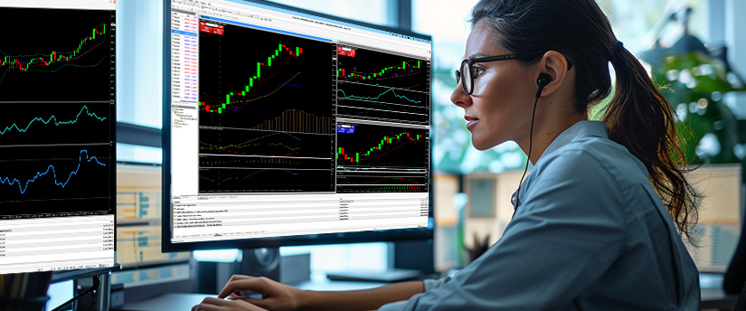 Un graphique de trading forex affichant les fluctuations des devises avec des modèles de chandeliers et des lignes de tendance pour l'analyse.